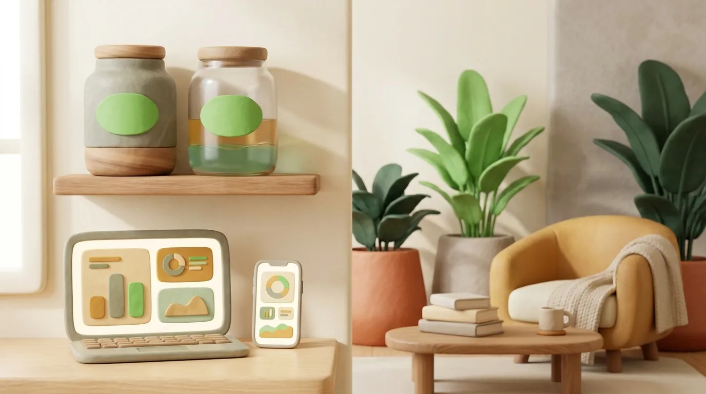 Two jars on a shelf: one steady weight and one changing water level.